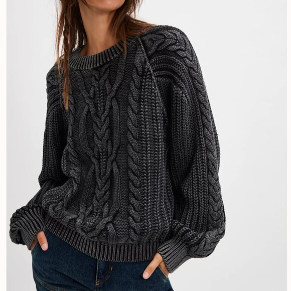 Free People Sweaters - BEST Free People Frankie Cable Knit Sweater XSmall/Large Black Classic Causal